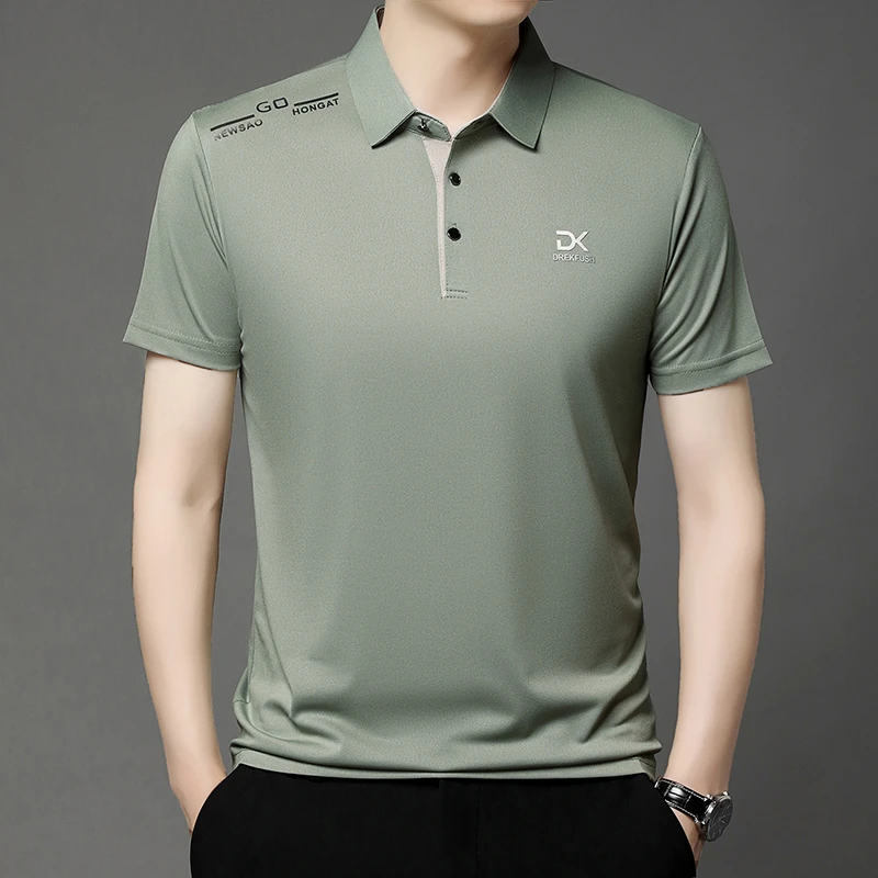 夏季短袖Polo衫凉感翻领t恤短袖polo高档运动休闲男装丝光棉半袖