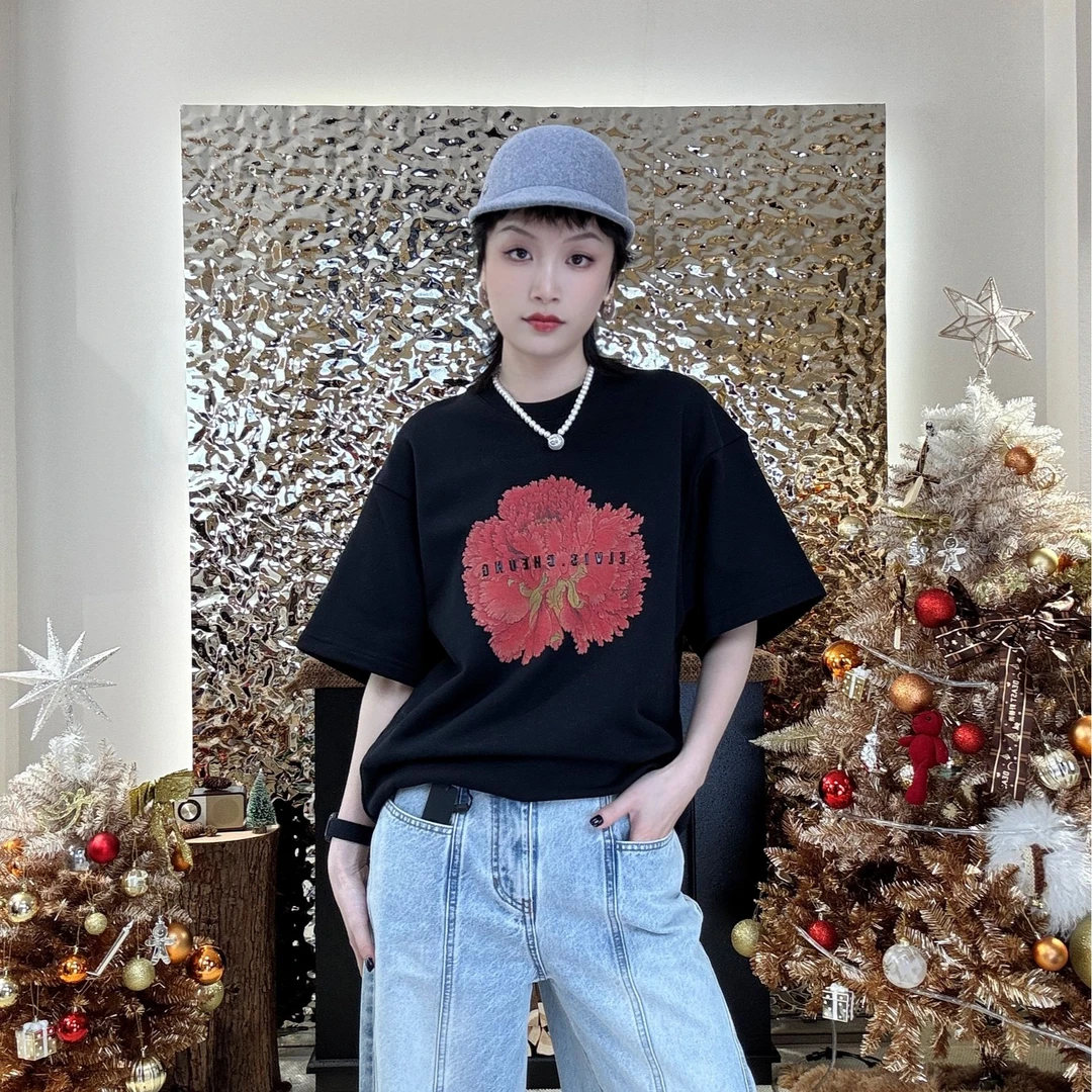 ELVIS.CHEUNG 盛世牡丹:宽松圆领T恤