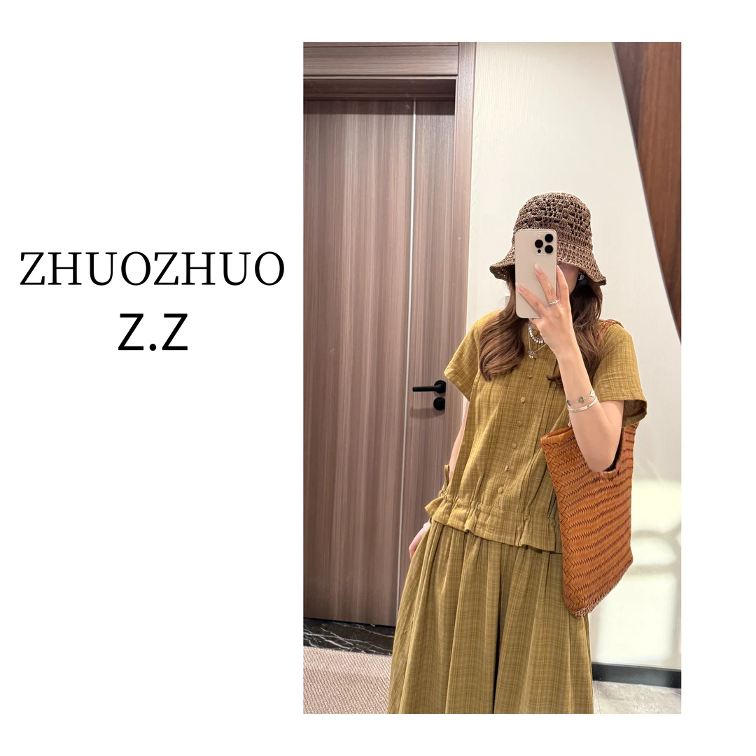 【ZHUOZHUO专属】“云漫束影”复古腰间花边抽绳宽松显瘦短袖连衣裙