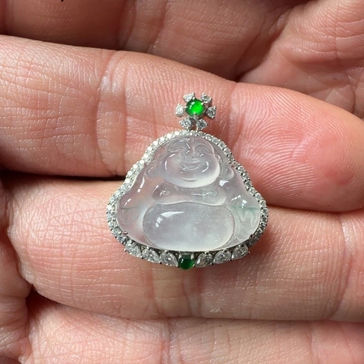 翡翠颈饰18K金镶嵌佛公