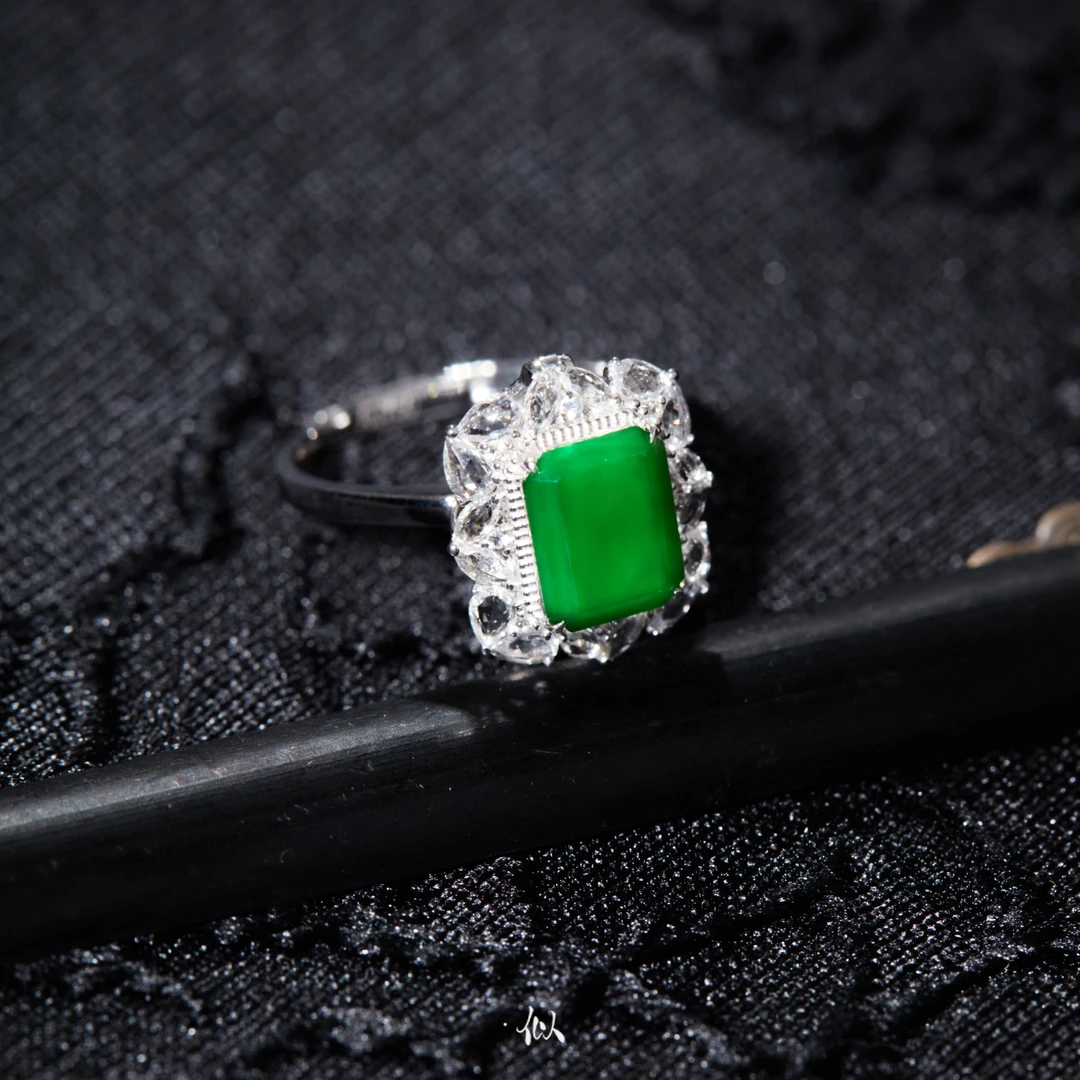 【青尘】·似梓珠宝· 18K翡翠方牌戒指/吊坠两用款 SZCC440567