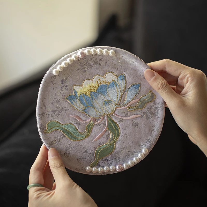 QB00593 七宝烧-鎏金莲花茶席-紫色（17cm)