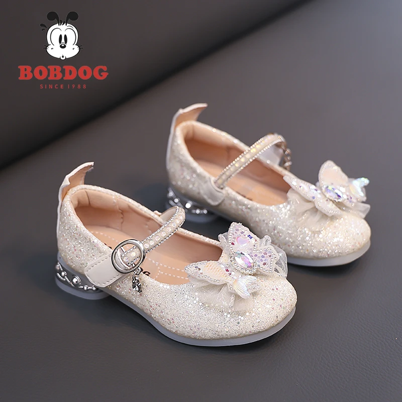 巴布豆女童高跟鞋2025新款配礼服春秋公主水晶软底单鞋小孩儿童鞋