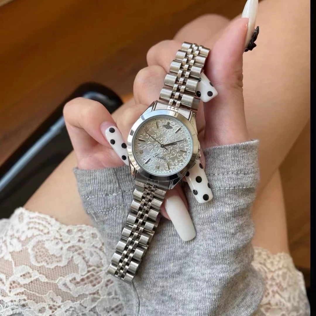 2025新款冰蓝女表乌梅紫色手表浮雕小表盘火龙果色女款石英表