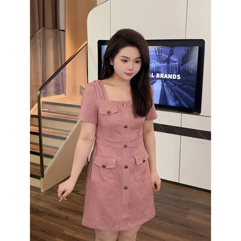 大梦微胖定制【DM781】 夏季法式气质收腰显瘦高腰时尚连衣裙