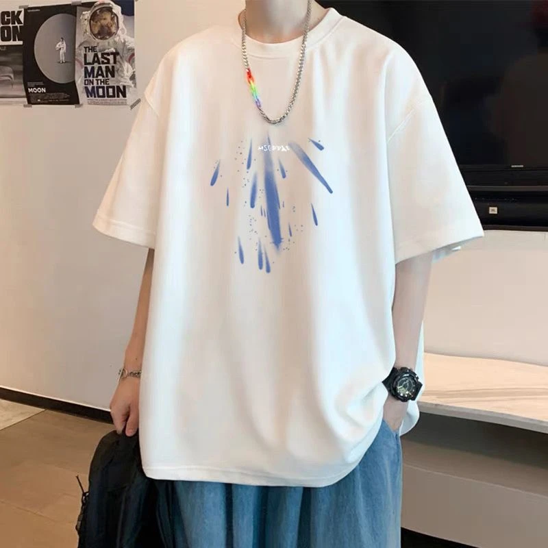 潮牌纯棉短袖t恤男生港风宽松ins大码半袖夏季美式学生青少年上衣