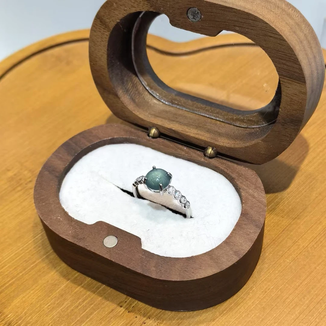 蓝水翡翠配S925银配戒指 CC 0388