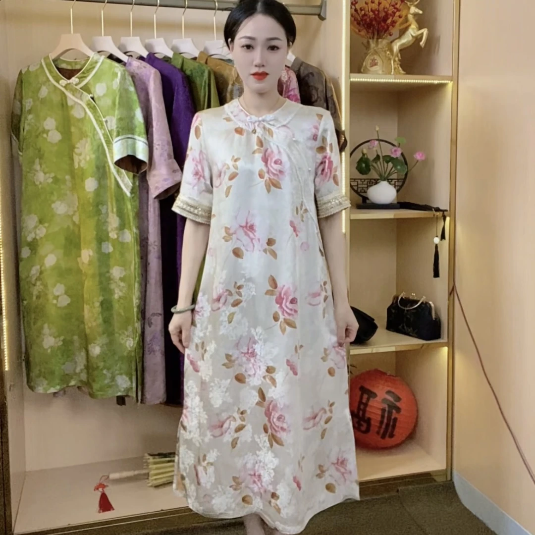 江南鑫雅阁【春色花颜】新中式 静奢风透气连衣裙碎花中长款妈妈装