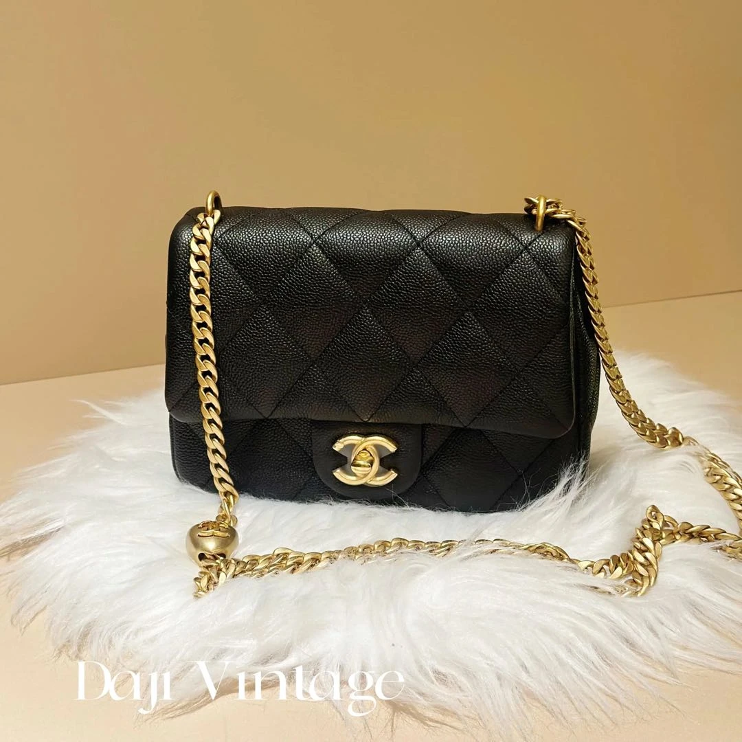 99新 Chanel/香奈儿 大吉中古/Chanel香奈儿黑金爱心金球方胖子斜