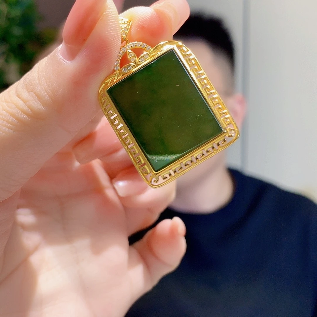 和田玉（碧玉）银S925镀金镶嵌颈饰