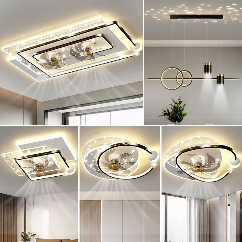 客厅风扇灯现代简约大气广东中山灯具2025新款360度摇头主卧室灯