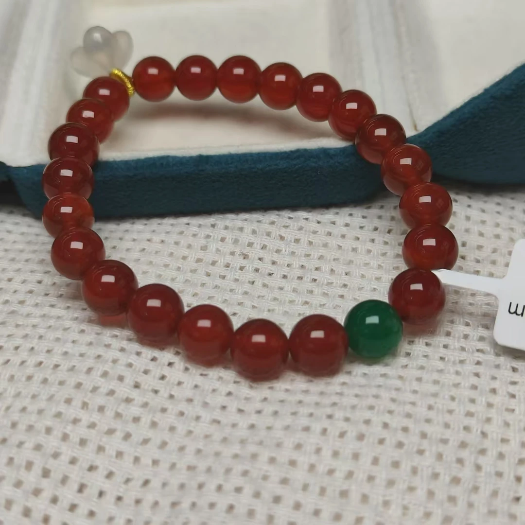 红玛瑙圆珠约8mm搭绿玛瑙圆珠配玉髓桂花滴流