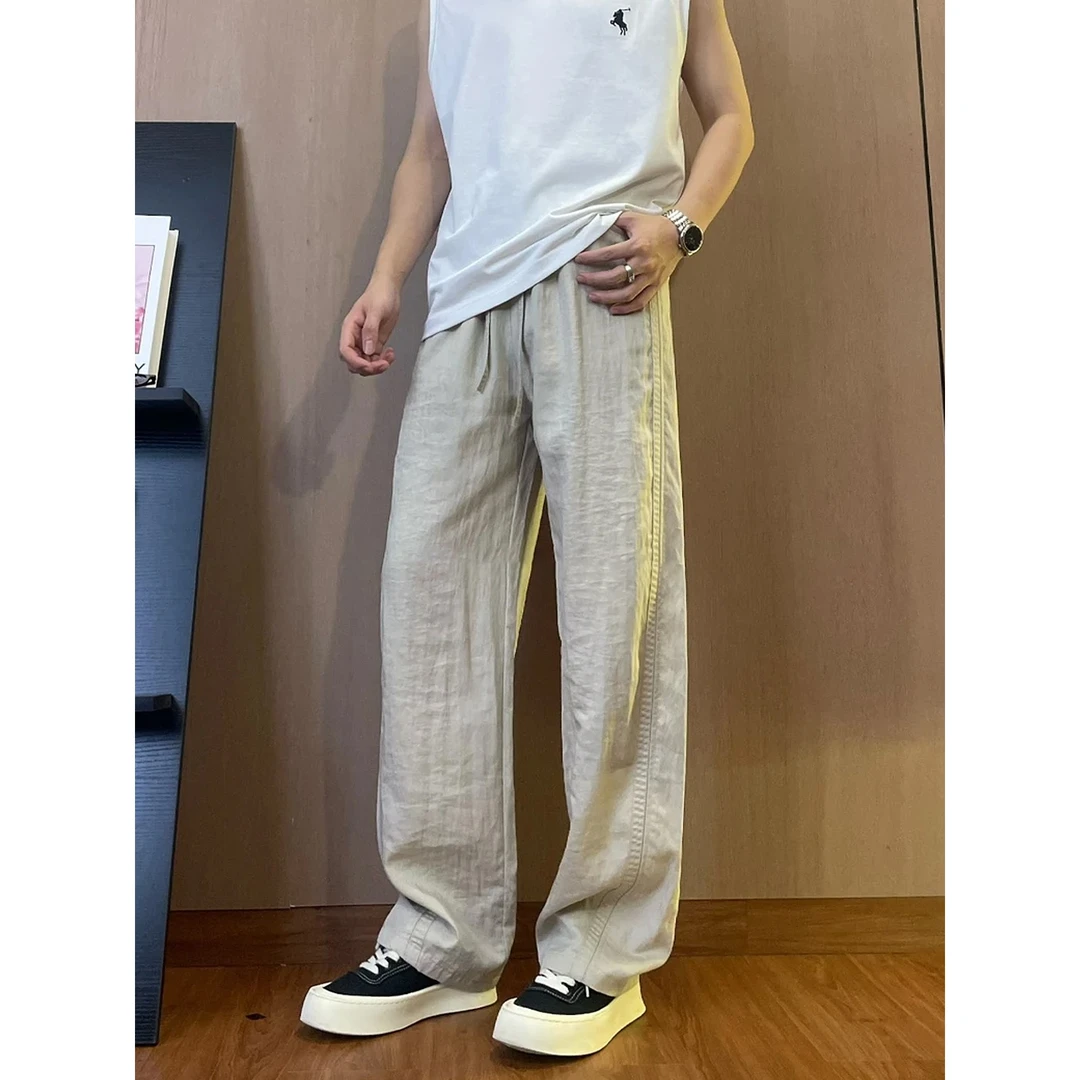 莱赛尔抗皱天丝亚麻裤子男夏季薄款透气凉感冰丝裤弯刀休闲直筒裤