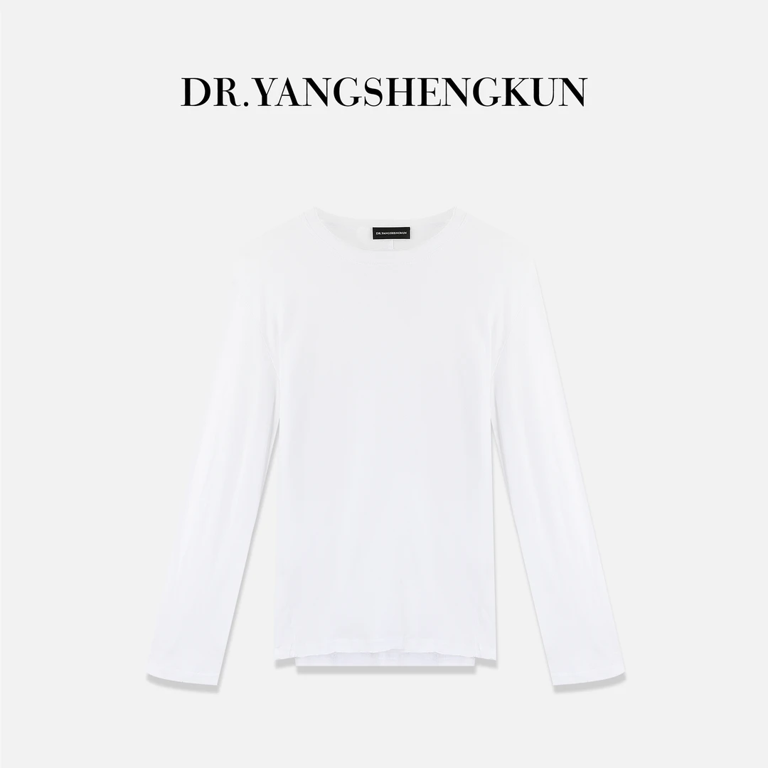 杨圣坤2025新品女士纯棉卷边慵懒风宽松百搭圆领长袖T恤SL259317