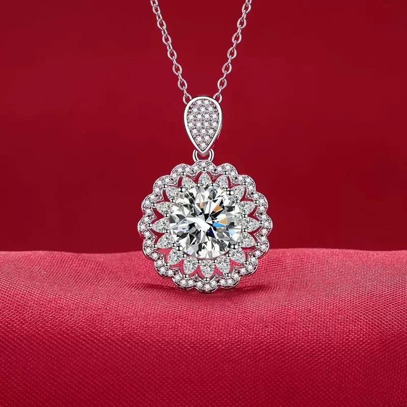 铜合金锆石戒指 璀璨姐妹奢华太阳花戒指仿莫桑钻满钻吊坠项链