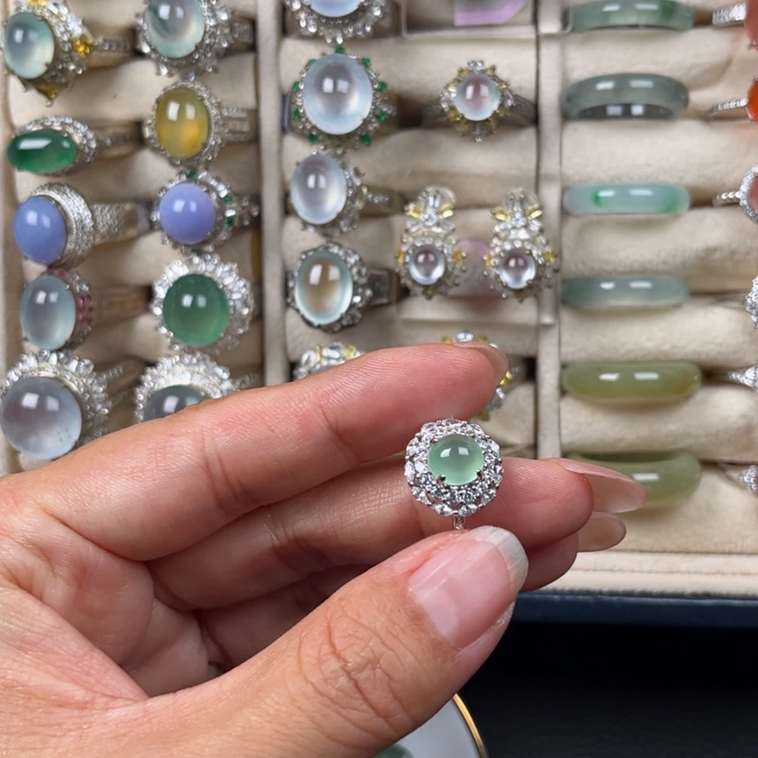 翡翠银S925镶嵌戒指缅甸天然翡翠Ａ货