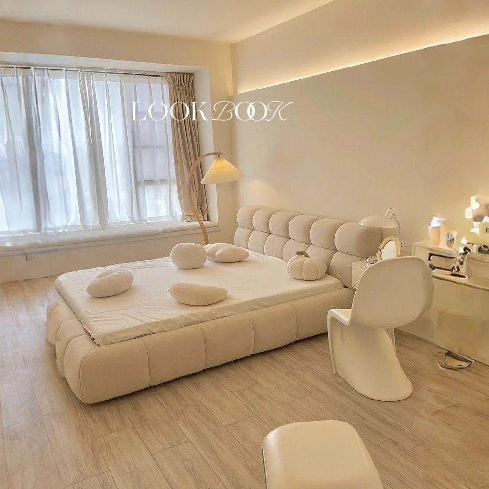 泡芙床科技布艺床 主卧双人床简约现代奶油绒布轻奢侘寂风床