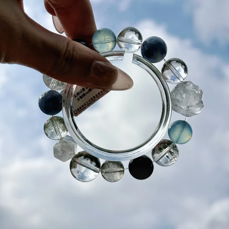 [海蓝宝+绿幽灵+银曜石多宝]439米 天然默认微瑕 完美主义者勿拍