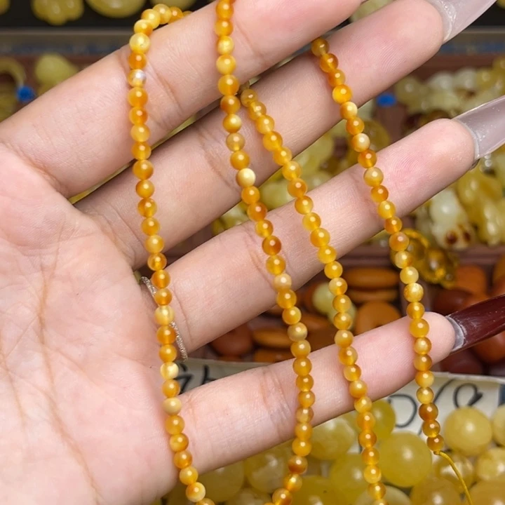 蜜蜡未镶嵌珠宝奇石蜜糖妖花俏色小米珠链子微微瑕