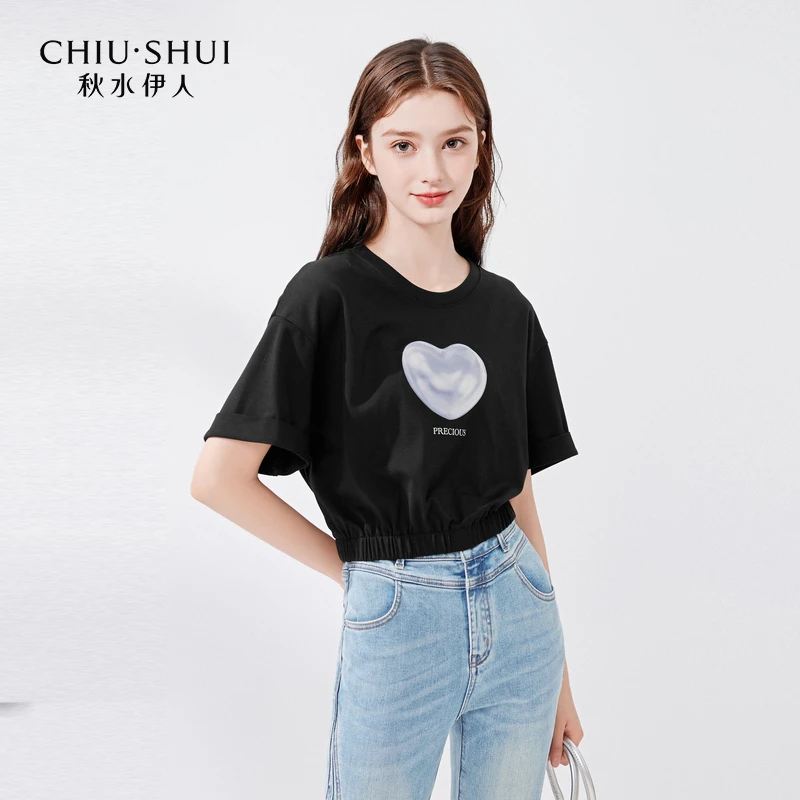 【大叔专属】秋水伊人休闲黑色T恤夏女甜酷小个子宽624204A200589
