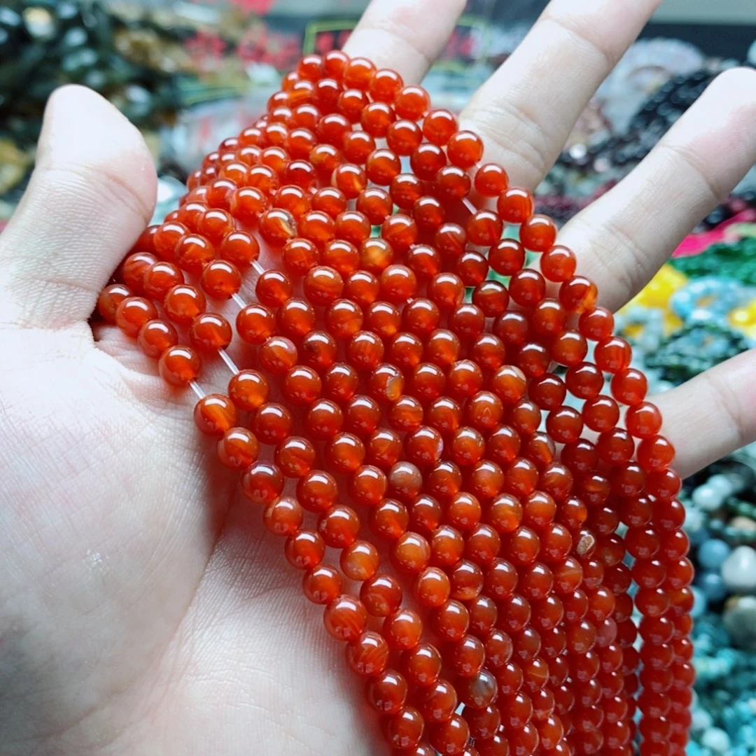 玛瑙/玉髓未镶嵌珠宝半成品一条天然6mm红玛瑙圆珠A级