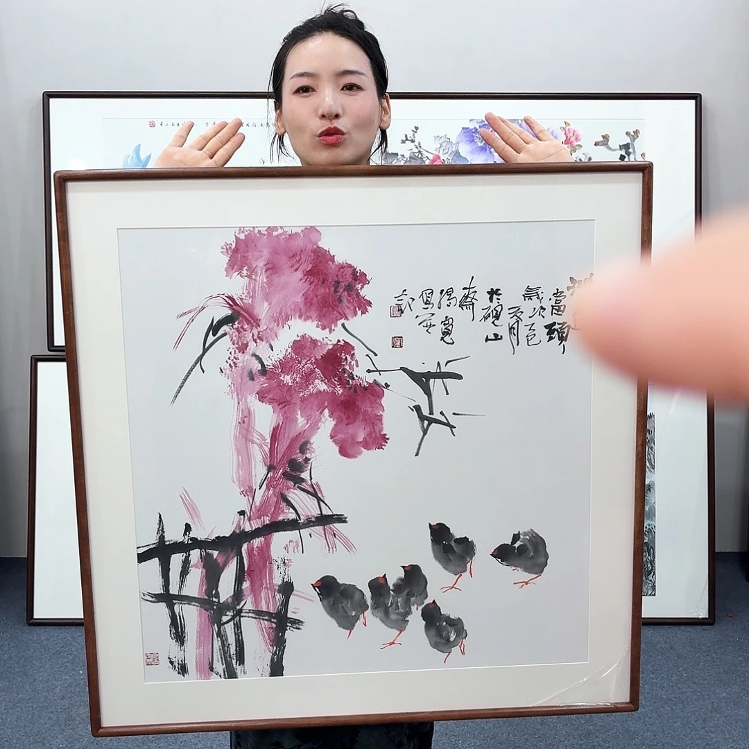 国画手绘作品鸡冠花80×80尺寸