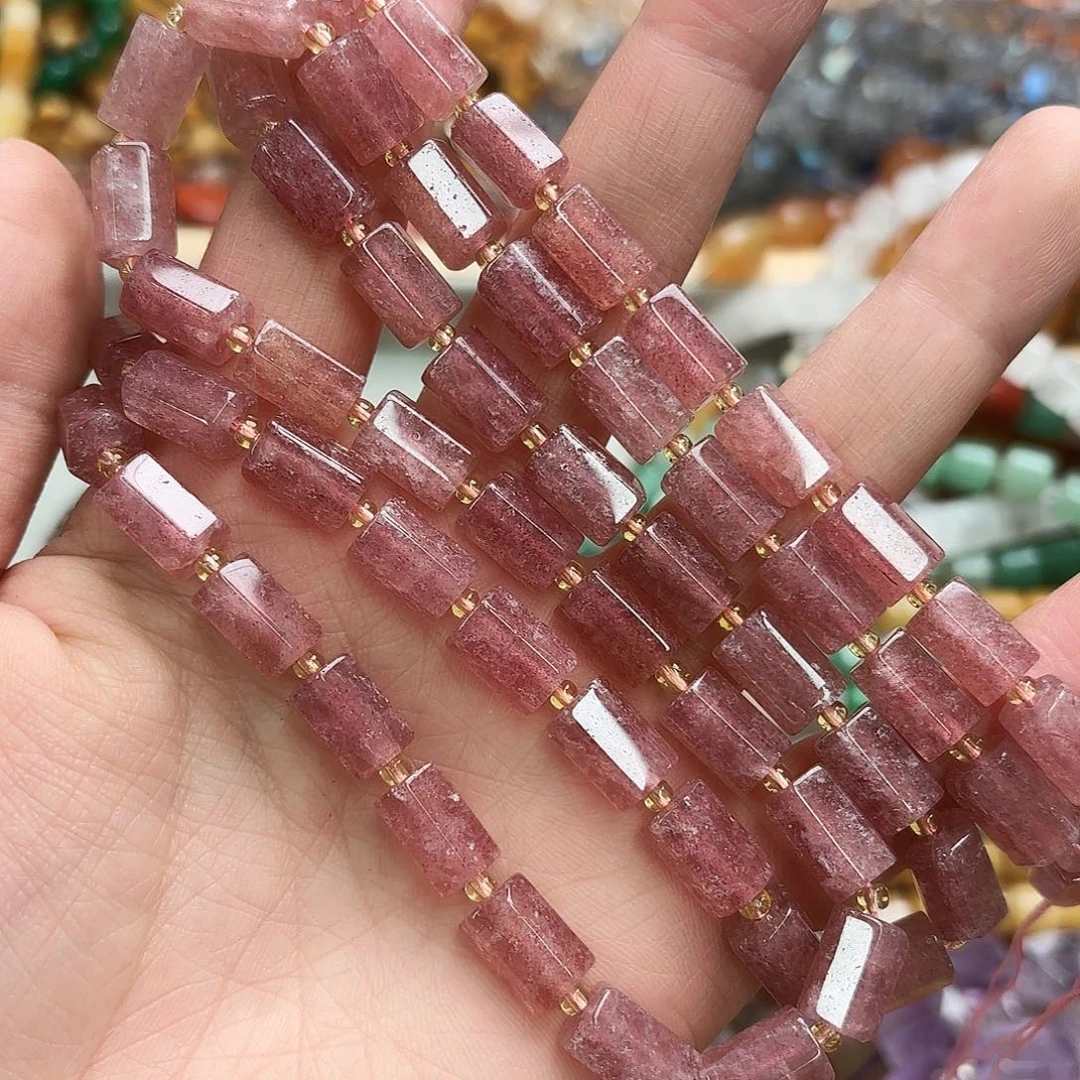 玛瑙/玉髓未镶嵌珠宝半成品8×10草莓晶柱子一条