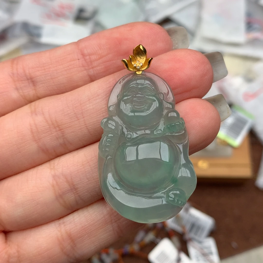 翡翠18K金镶嵌挂件…