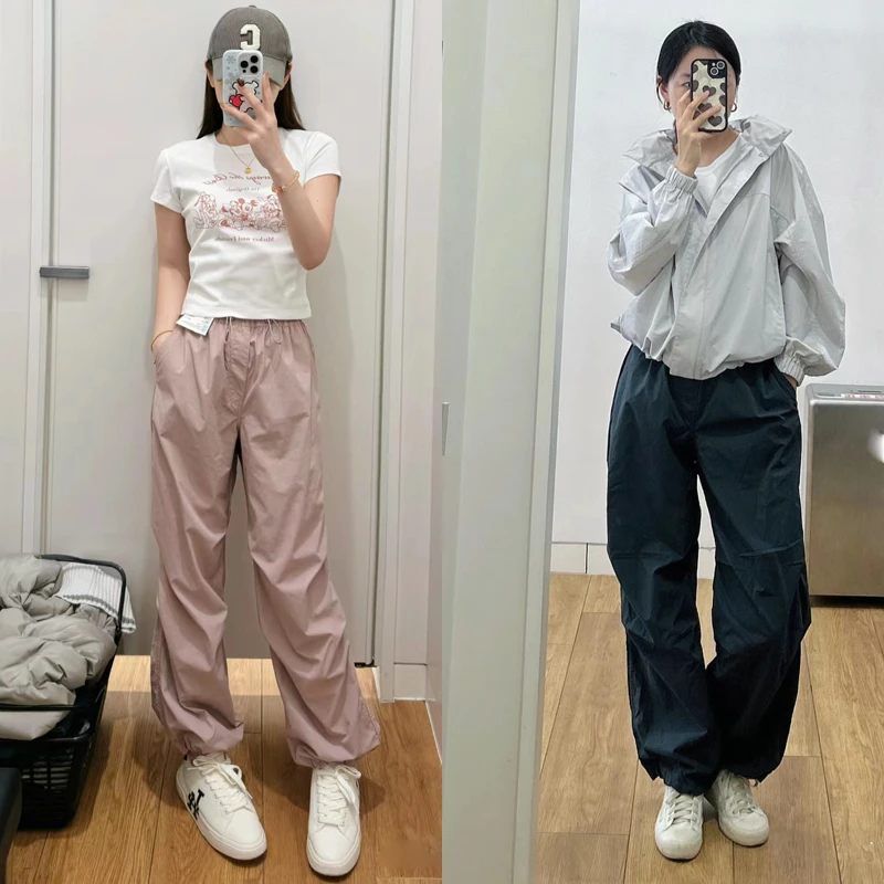 降落伞神裤！轻薄透气速感褶皱可束脚阔腿工装裤女休闲裤