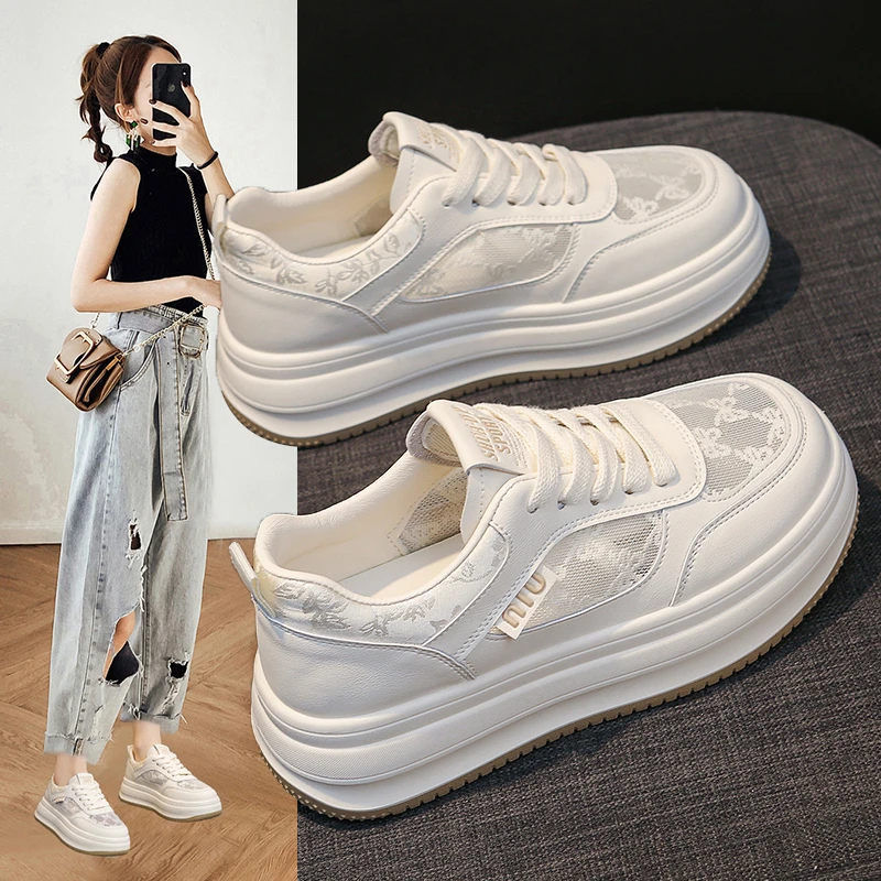 欧若智性风韩版网面女鞋小白鞋百搭板鞋夏季厚底鞋子透气休闲鞋