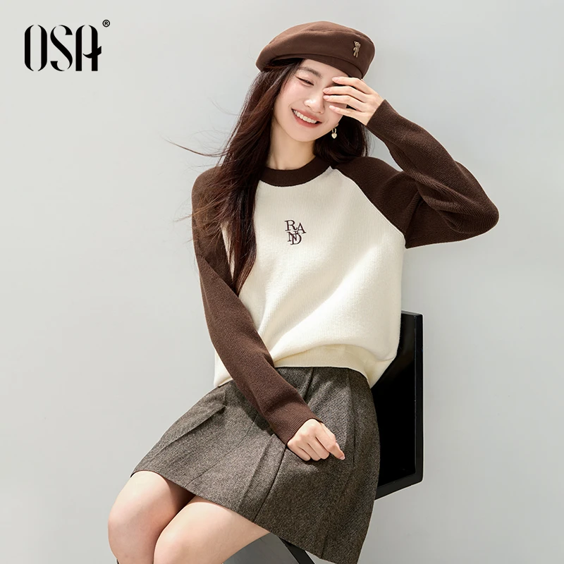 OSA欧莎 美拉德穿搭毛衣女撞色打底内搭针织上衣S125D16013