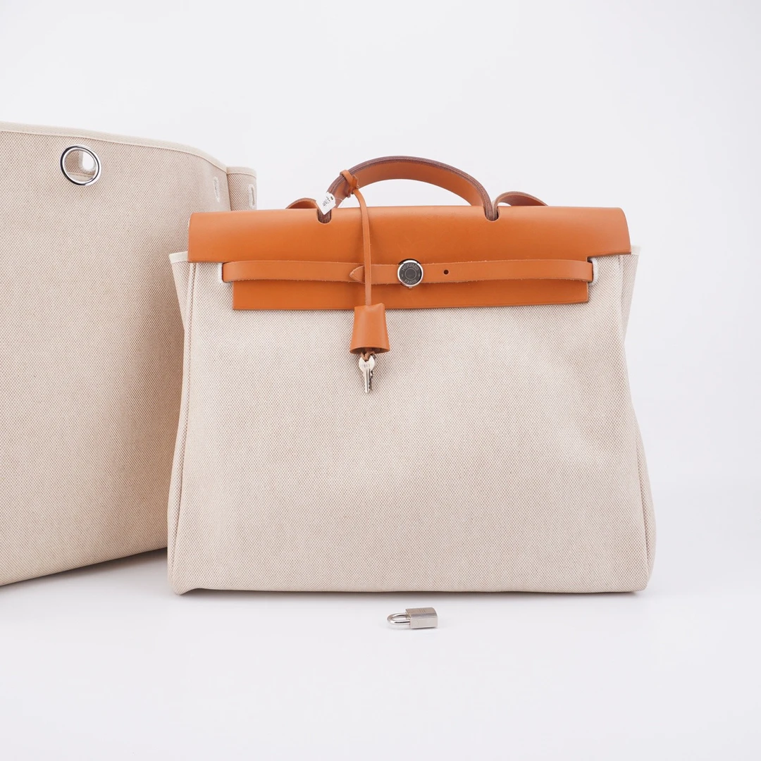 95新 Hermes/爱马仕 98新Herbag 39 帆布手提斜挎包39/34/13 D728