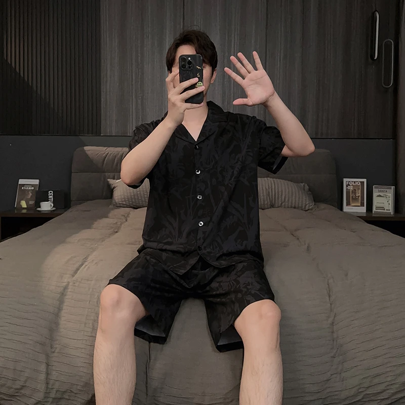 冰丝睡衣男夏薄款短袖短裤2025新款学生夏季可外穿家居服大码套装