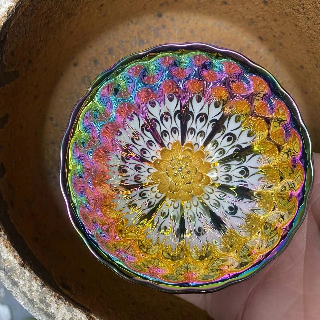 手工茶器七彩梦幻金莲花主人杯
