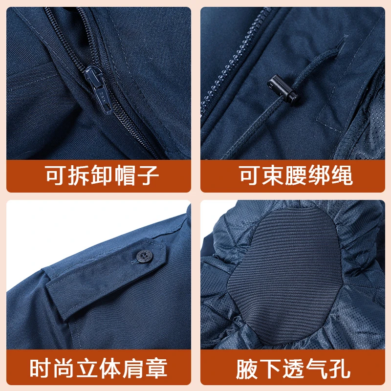 藏青色中长款加厚抗寒保暖防水防寒户外棉大衣