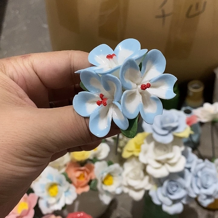 瓷片纯手工陶瓷花摆件瑕