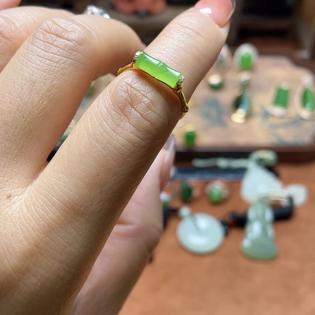 和田玉（碧玉）18K金镶嵌吊坠(不含链)戒指