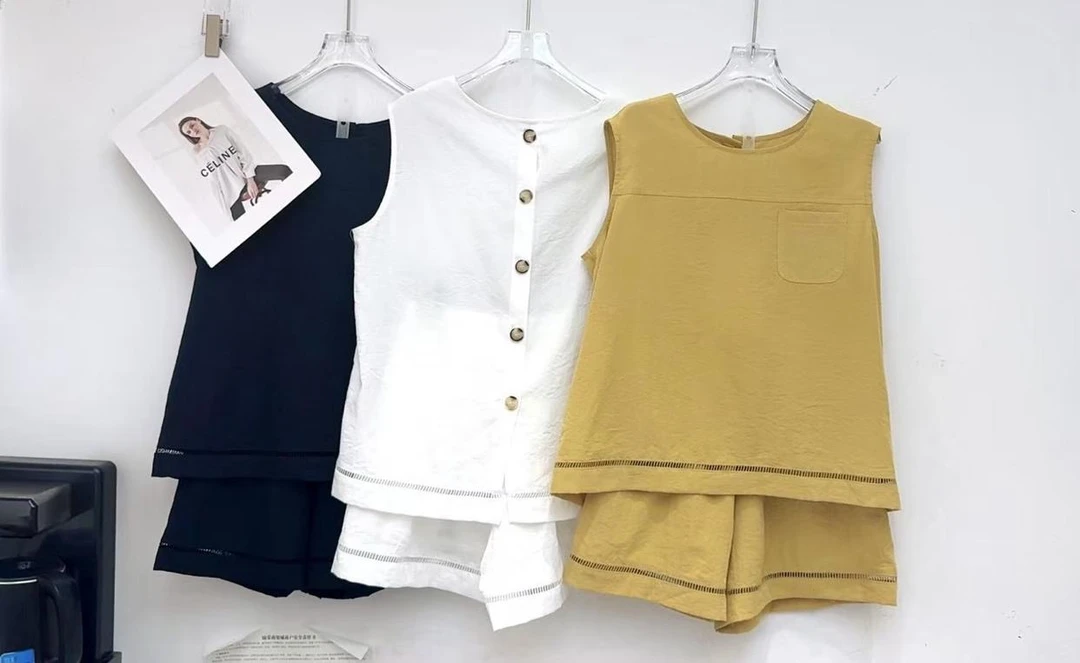 007百搭时尚夏季法式无袖时尚套装休闲风短裤