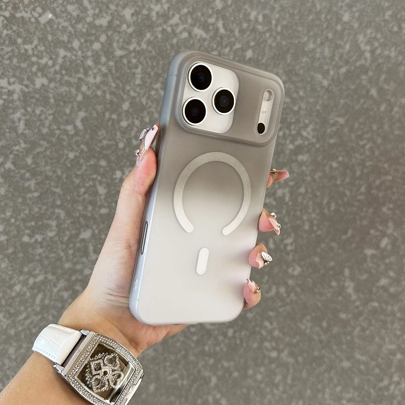 渐变灰适用于苹果17pro手机壳磨砂清爽iPhone17全包16硬15磁吸14