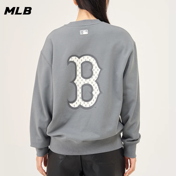 MLB情侣灰色卫衣复古老花休闲时尚宽松男女运动套头衫3AMTM1234