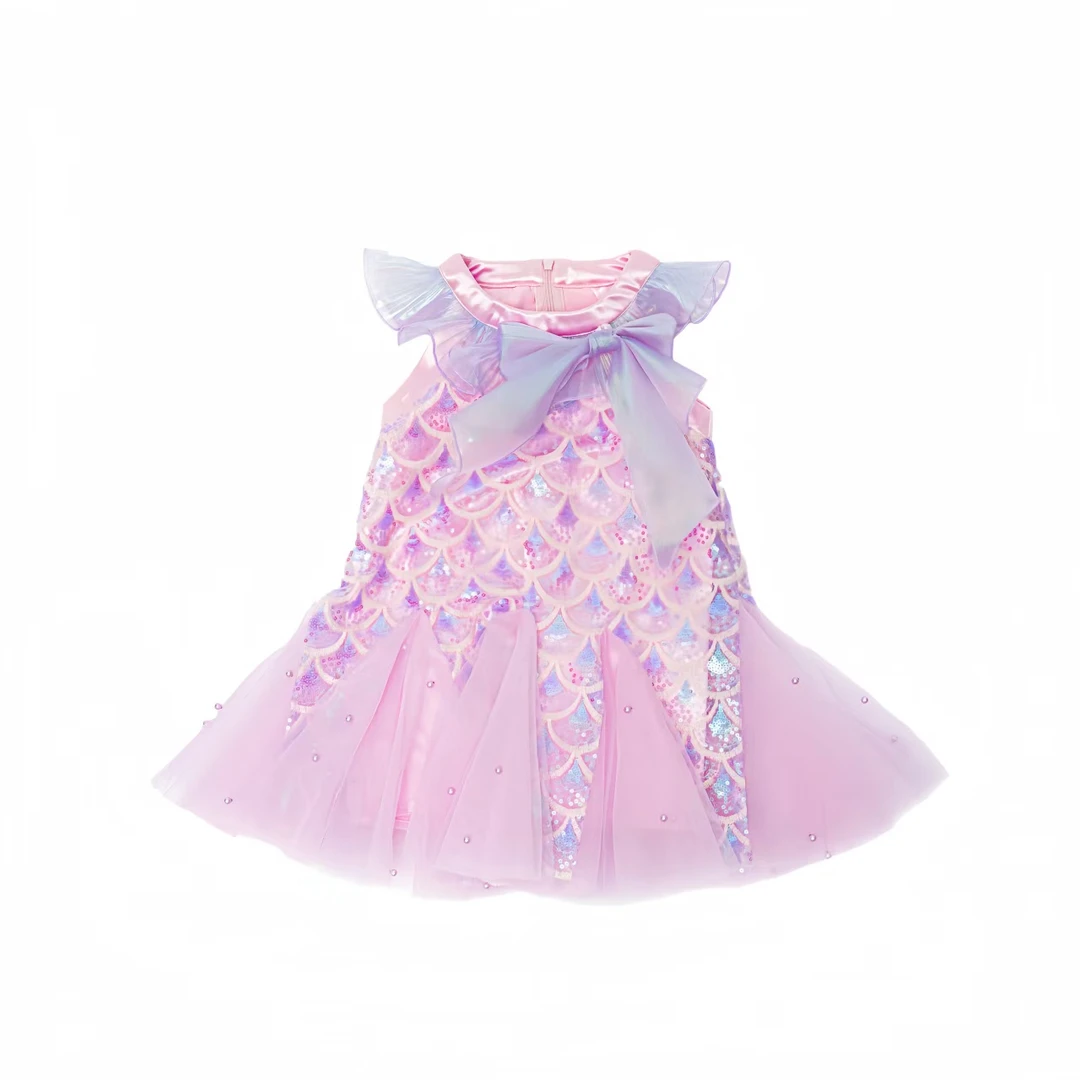 女童连衣裙2025夏季新款儿童洋气美人鱼亮片公主裙宝宝网纱背心裙