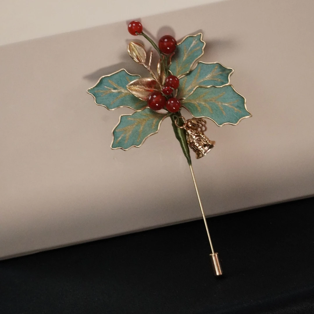 非金属木质胸针 圣诞款胸针复古非遗绒花南京手工古风百搭饰品