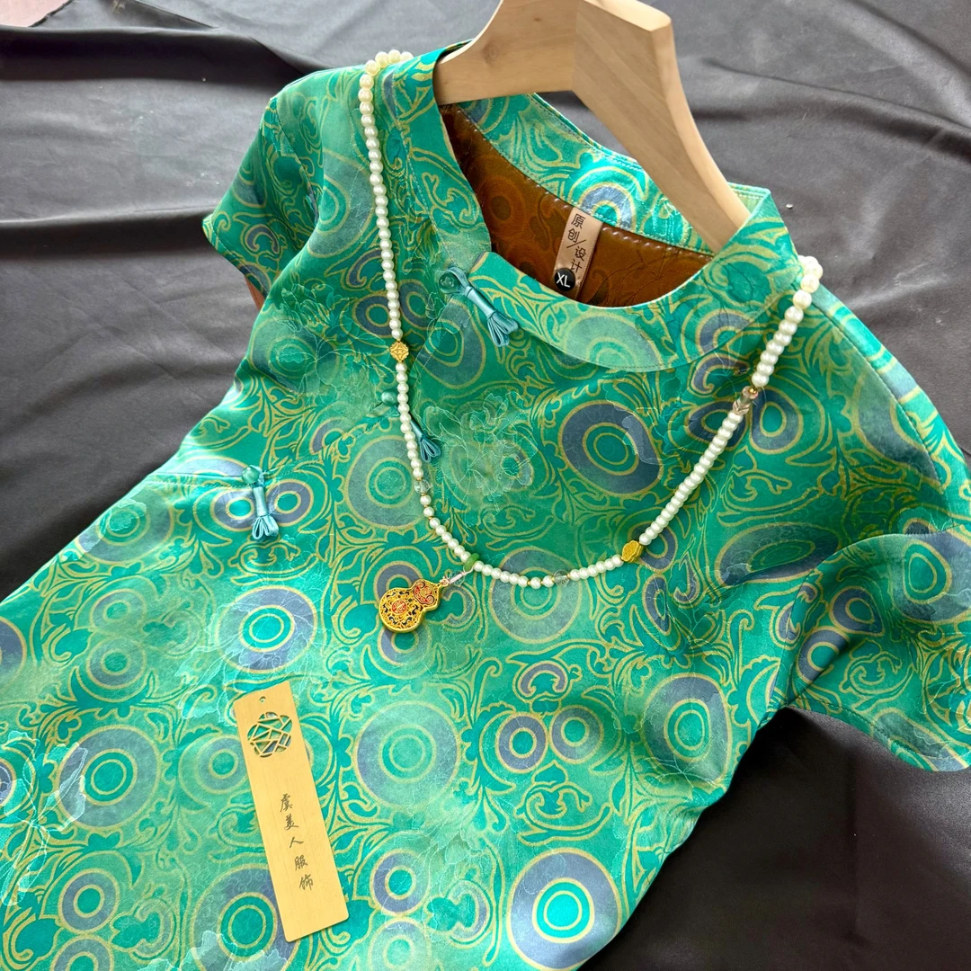 21【薄荷曼波】夏季常熟新款国风旗袍短袖新中式气质中长款上衣