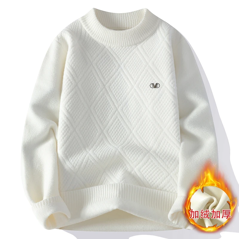 加绒加厚保暖打底毛衣中领新款男士冬季简约休闲打底针织衫9228