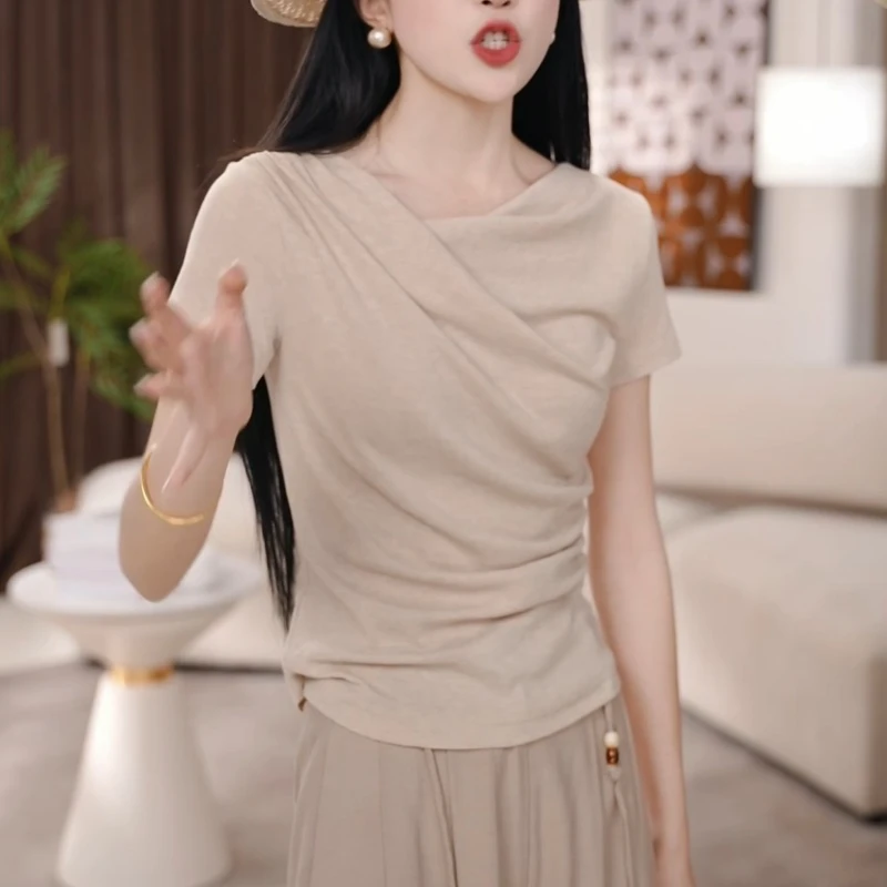 2025款修身百搭设计感短袖T恤女显瘦打底衫上衣LK2502931
