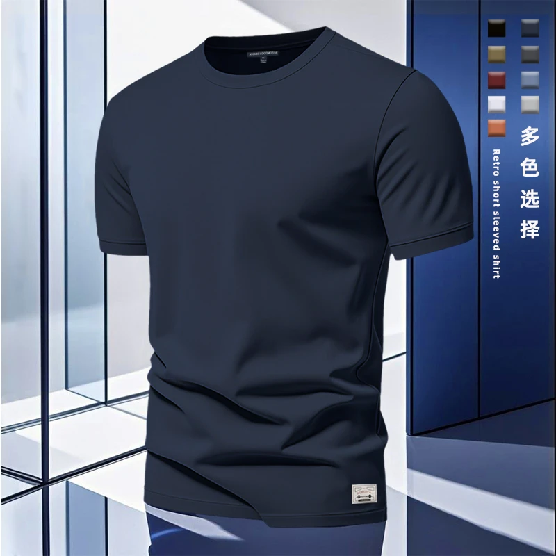 美式复古重磅纯棉宽松黑色t恤纯色半袖夏季短袖打底衫男体恤 圆领