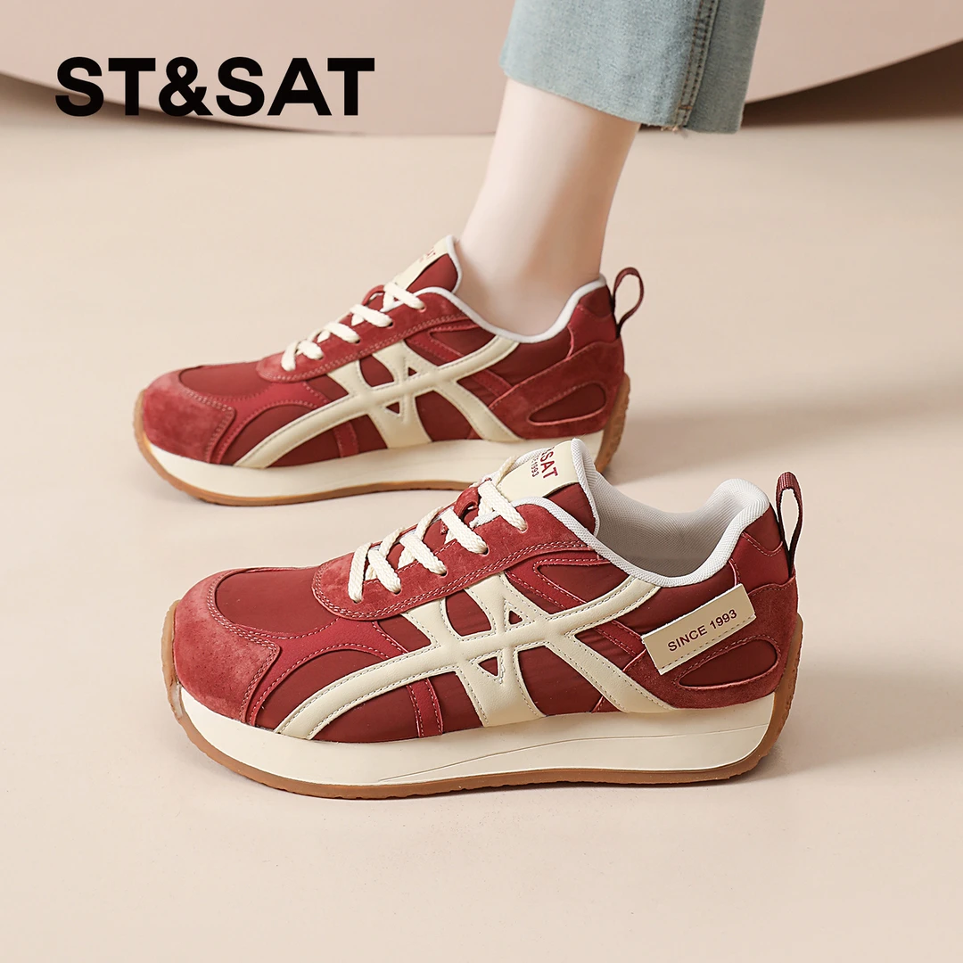 星期六爆款红色德训鞋女士2025新款秋冬鞋子女款复古时尚轻奢女鞋