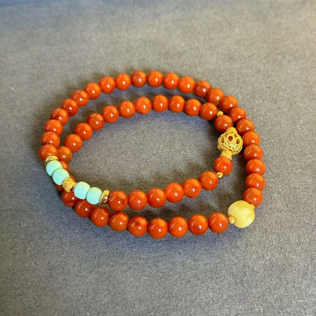 【景滢】6mm+天然南红玛瑙双圈手串橘皮墩子设计手链 多样性发其一