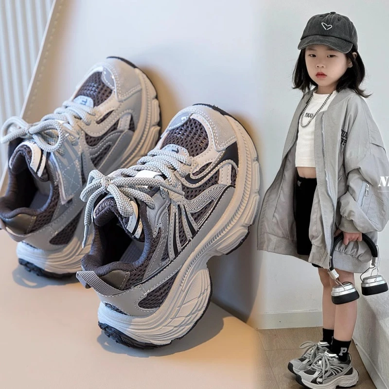 ABC女童运动鞋轻便软底跑步鞋2025春款透气儿童老爹鞋男童休闲鞋