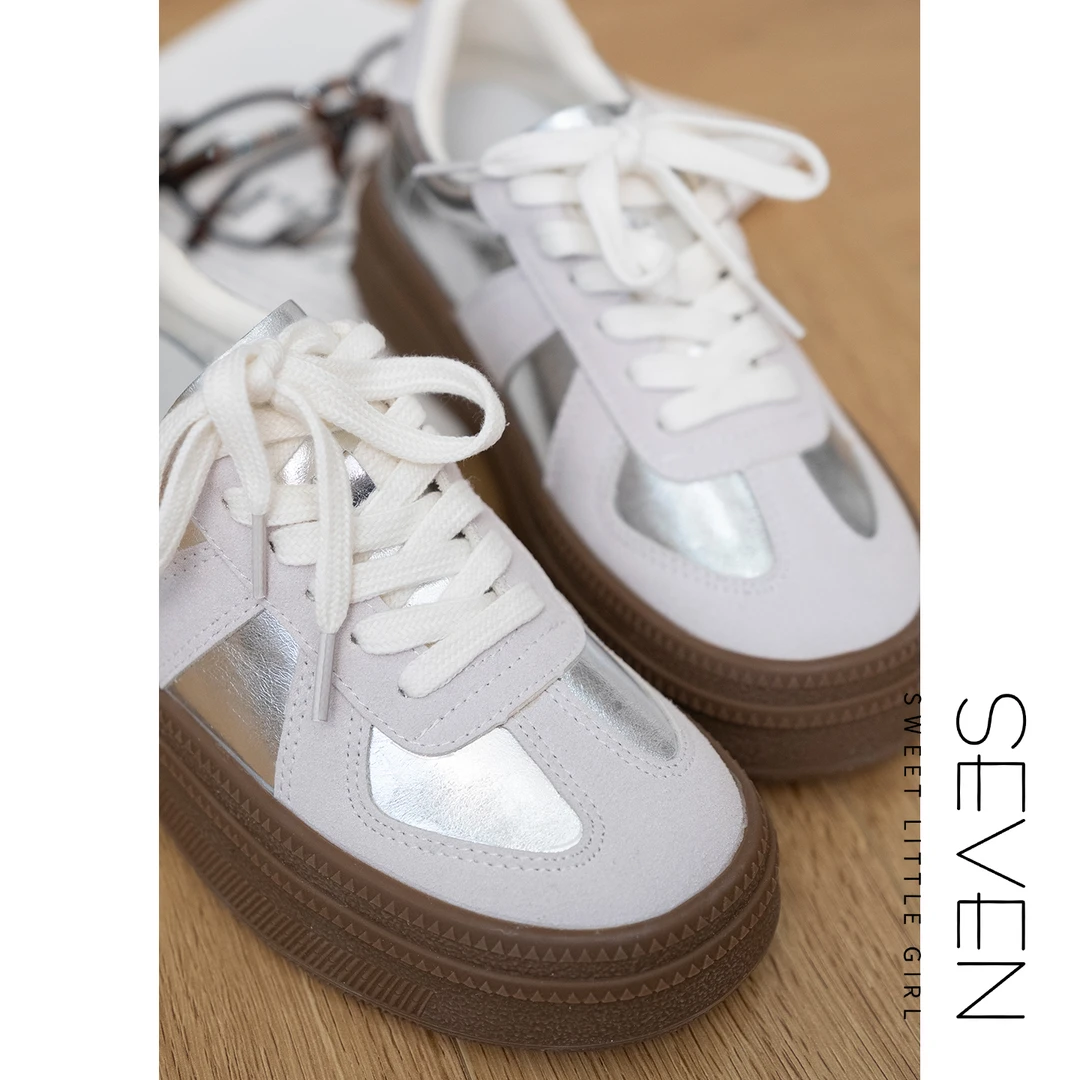 ⑦七七146小个子牛反绒德训鞋女复古圆头内增高运动休闲鞋子小美说